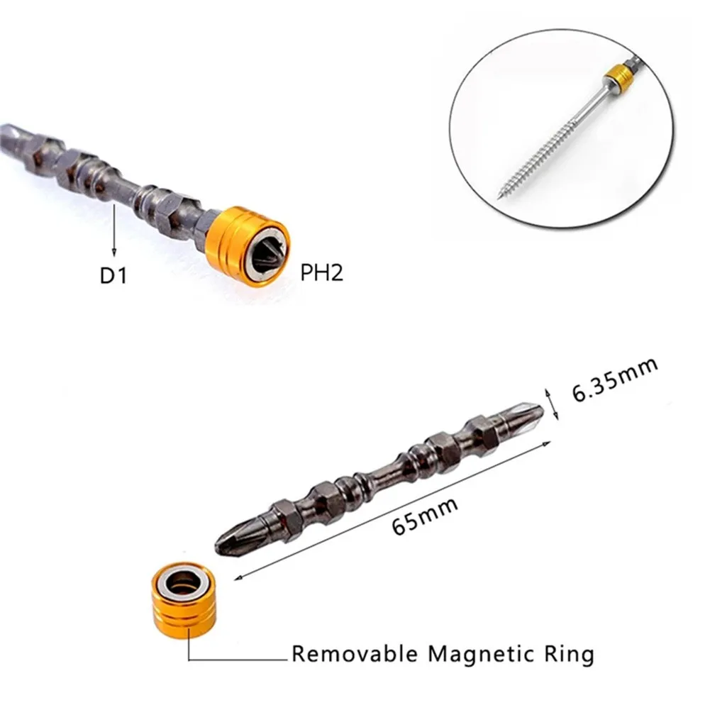 5pcs PH2 Double Headed Screwdriver Bits Alloy Steel Construction for General Purpose Power Tool Applications 65mm Total Length