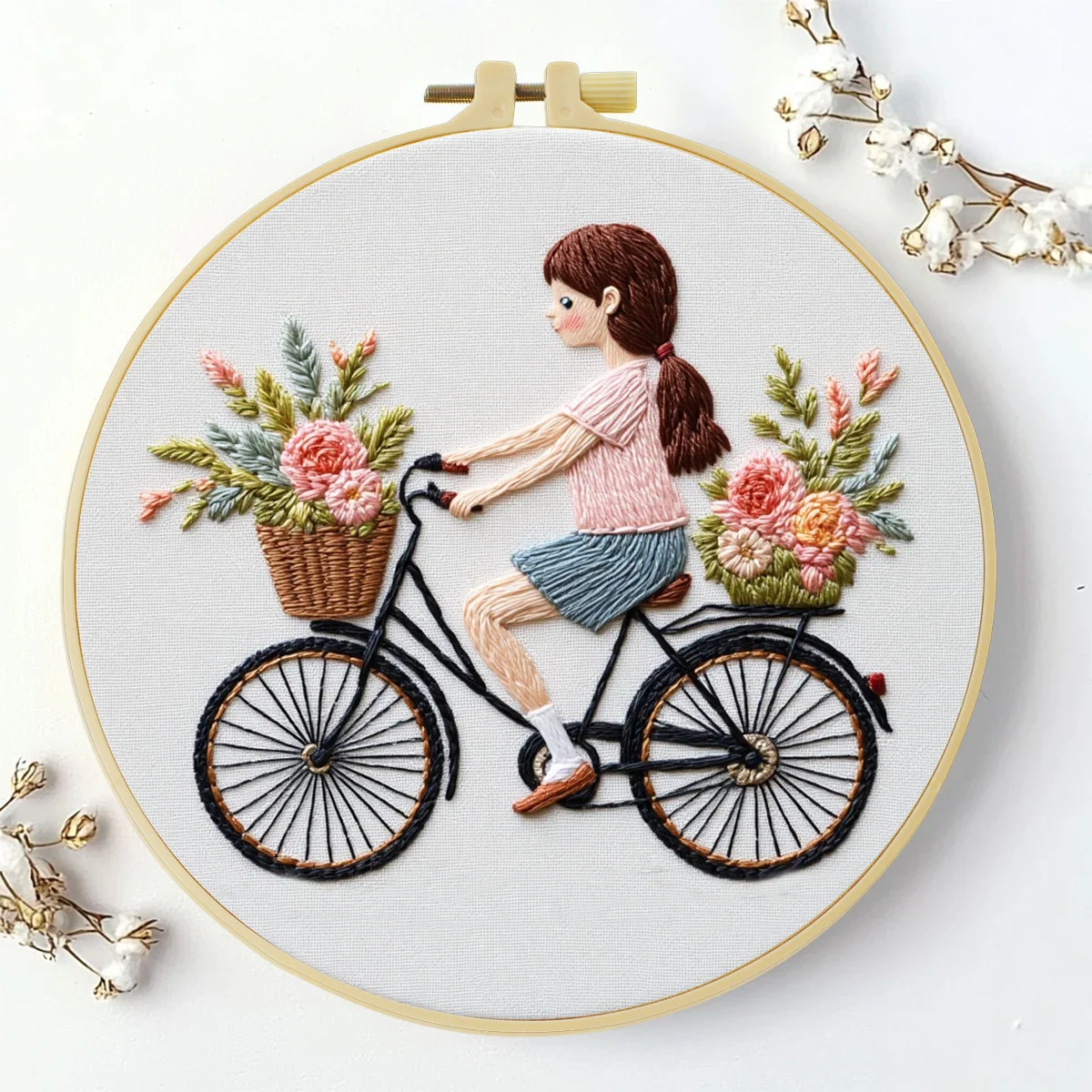 1 Stück 20X20CM/15X15CM 7,87/6,3 Zoll Stickerei-Starter-Kit DIY-Set Heimdekoration, Fahrrad, Stickerei-Set – Detail 3