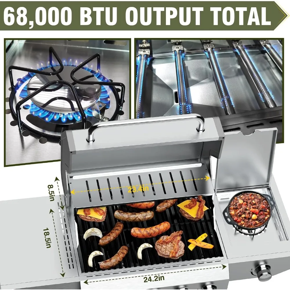 Portable 2-Burner Propane Gas Grill, 20K BTU Stainless Steel Tabletop BBQ for Camping Patio