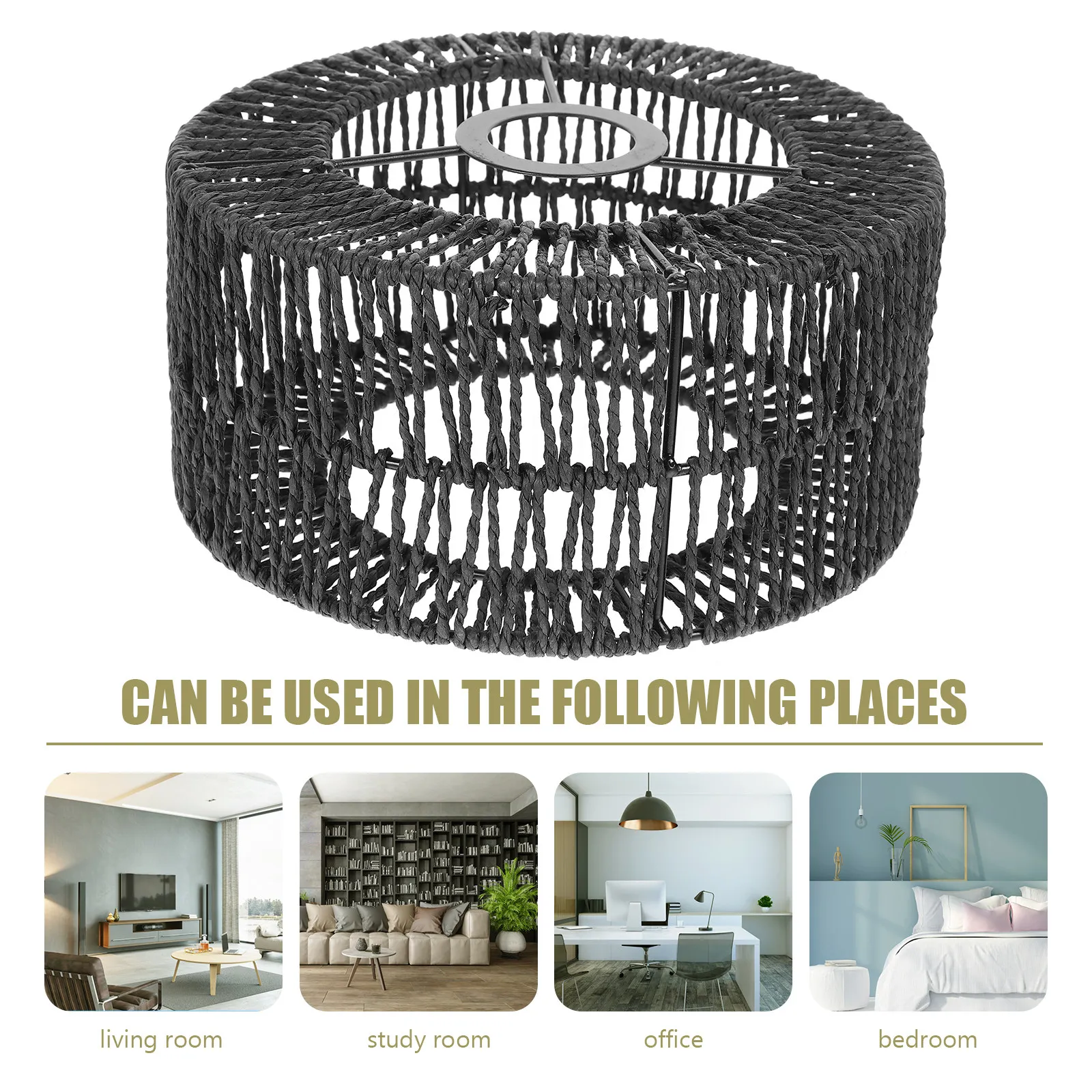 Straw Rope Woven Lampshade Rustic Ceiling Lamp Cover Replacement Size S Lightweight Indoor Pendant Light Shade Warming