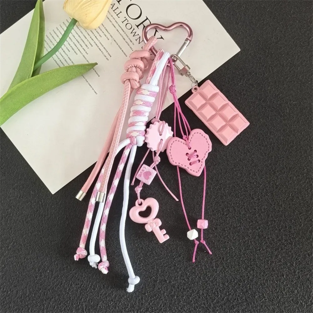 Y2k Acrylic Heart Keychain Hand-Woven Heart-shaped Braided Rope Key Chain Macaron Color Anti-Lost Bag Pendant Bag Accessories