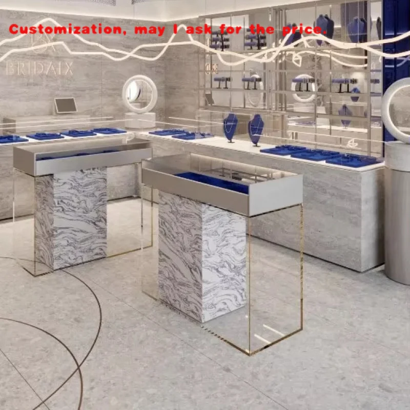 

custom.Funroad Stainless Steel Store Jewellery Kiosk Luxury Jewellery Showroom Counter Glass Jewelry Display Showcase Jewelry Ca