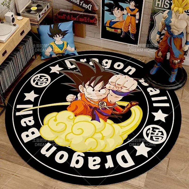 Dragon Ball Anime Round Home Carpet Cartoon Goku Vegeta Non-slip Foot Mats Living Room Bedroom Bedside Computer Chair Floor Mats