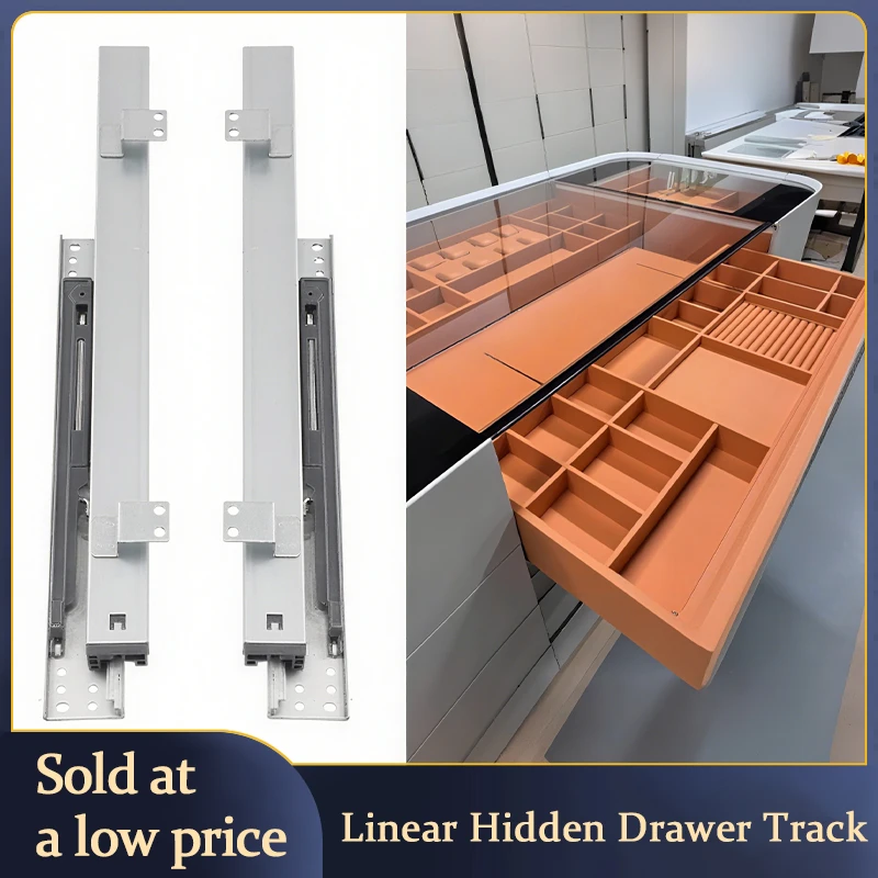 Island Table Slide Hardware Accessories Pull-Out Thickened Buffer Track Display Cabinet Three-Section Invisible Damping Rail