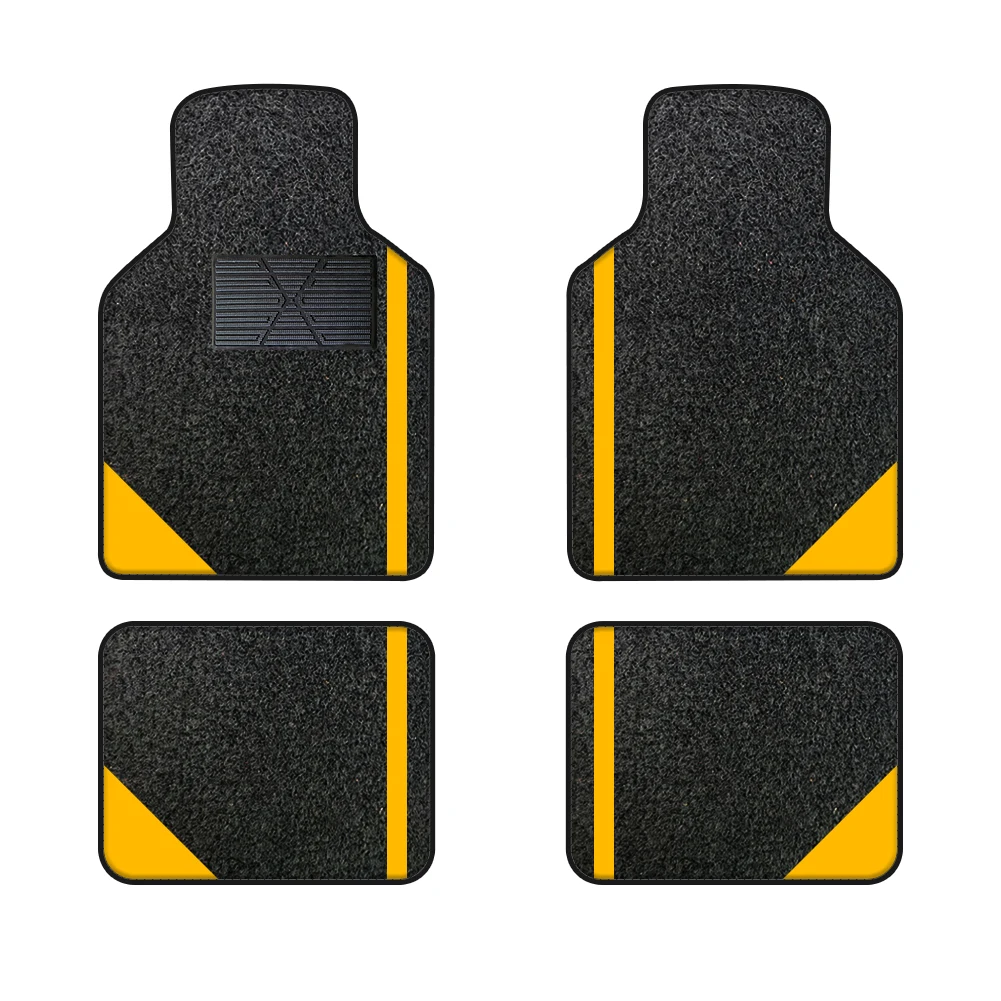 

4pcs Black Velvet Colored Striped Floor Mats Yellow Suitable For Off-Road Vehicles And Trucks Equipped With All-Weather