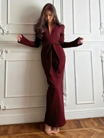 Weird Puss Sexy Maxi Dress Women Shoulder Padded Zip Wrapped Bandage Long Sleeve Slit Elegant Solid Office Simple Skinny Bodycon - Image 3