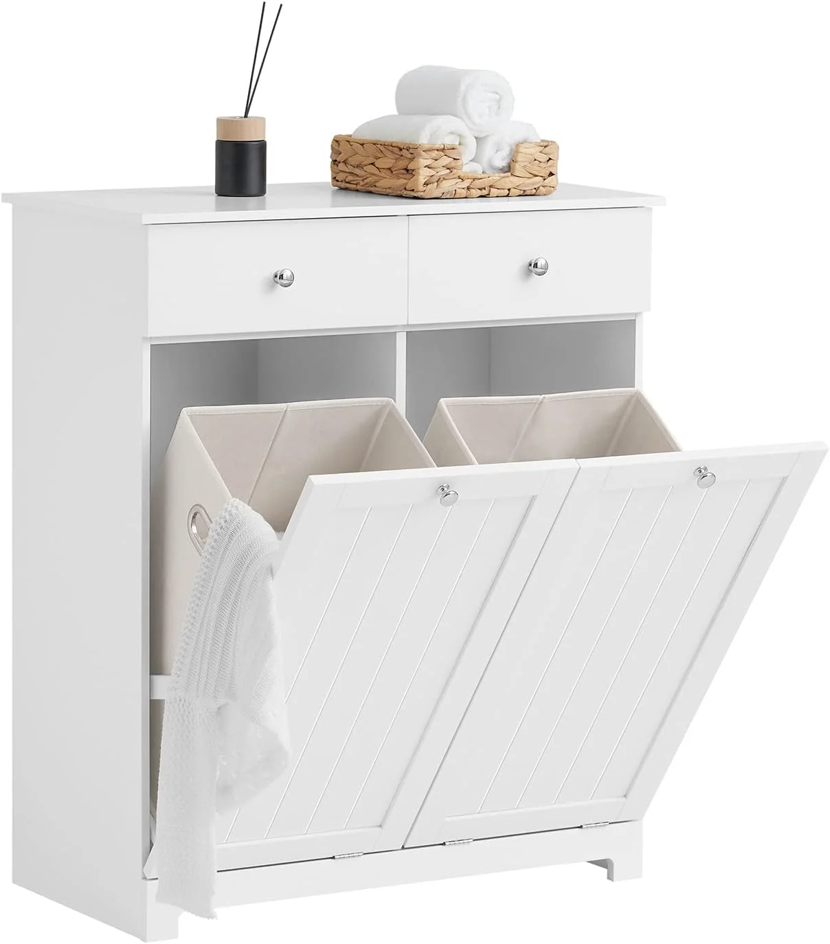 Laundry Storage Cabinet,Fondlive Modern Floor‑Standing,Ample Capacity Bathroom Cabinet,Laundry Basket for Washing Machine
