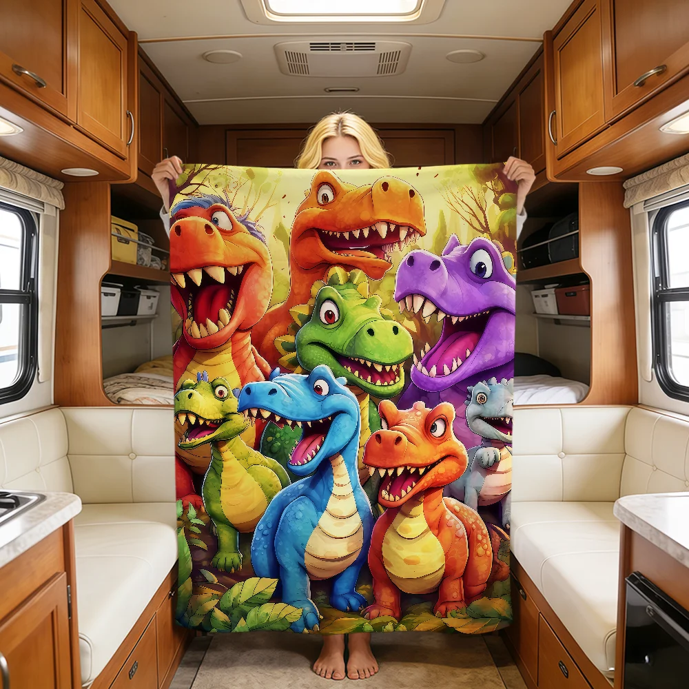 Cartoon Dinosaur Forest Art Cute Funny Soft Warm Plush Blanket For Dorm Sofa Living Room Pet Hogar Bedroom Gift Nap Home Flannel