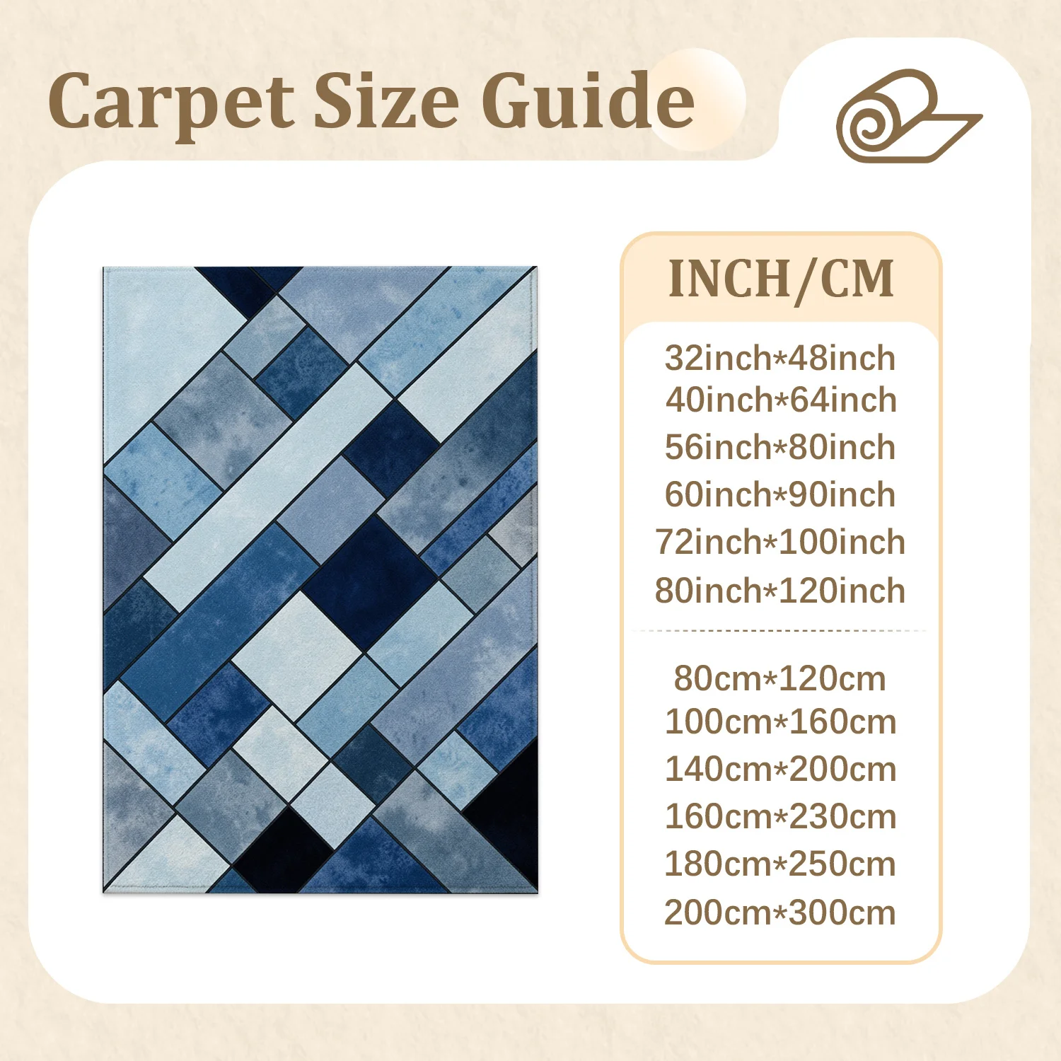 Blue Geometric Mosaic Pattern Area Rug Velvet Machine Washable for Living Room Bedroom Dining Room Halloween Thanksgiving Christmas Black Friday Cyber Monday New Year Home Decor