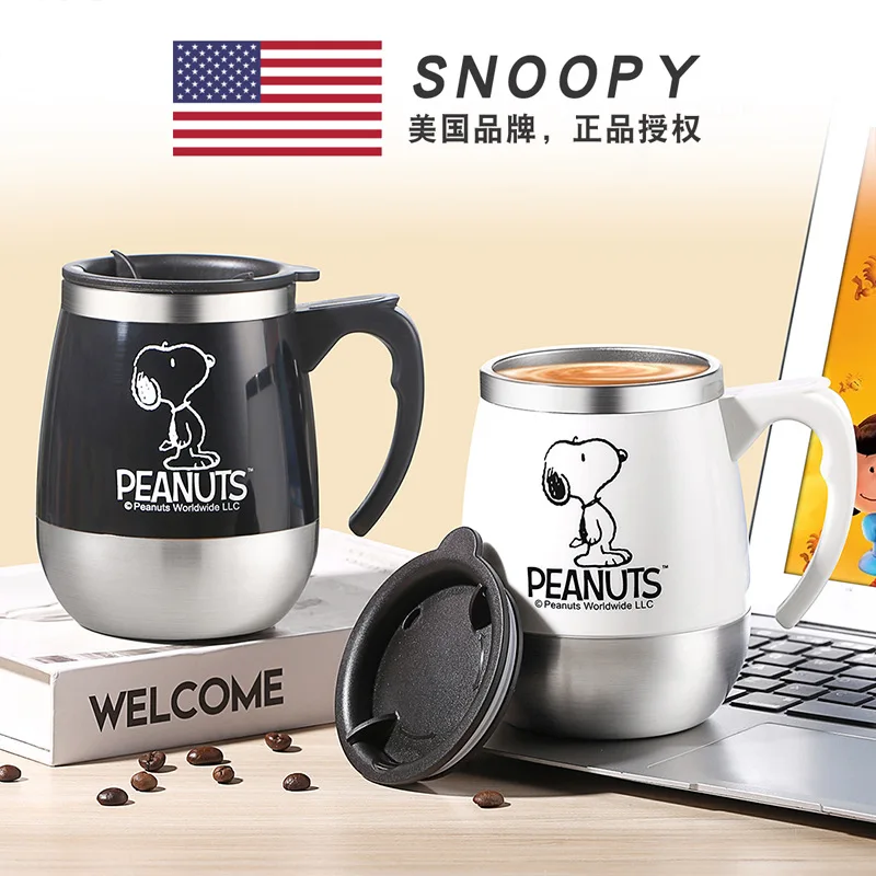 Snoopy Big Belly Office Cup Couple Mug 304 Stainless Steel Coffee Cup Dormitory Home Water Cup with Lid