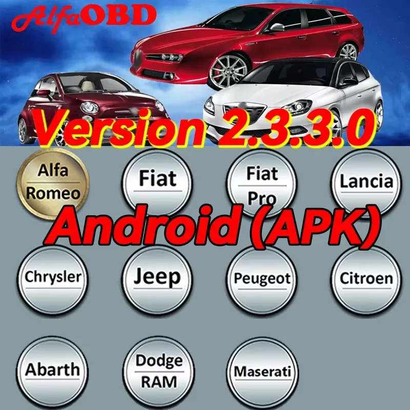 2025 AlfaOBD v 2.3.3.0 For Android Licensed - Diagnosis For Alfa/Fiat/Lancia/Abarth/Dodge/RAM/Chrysler/Jeep/Peugeot/Citroën