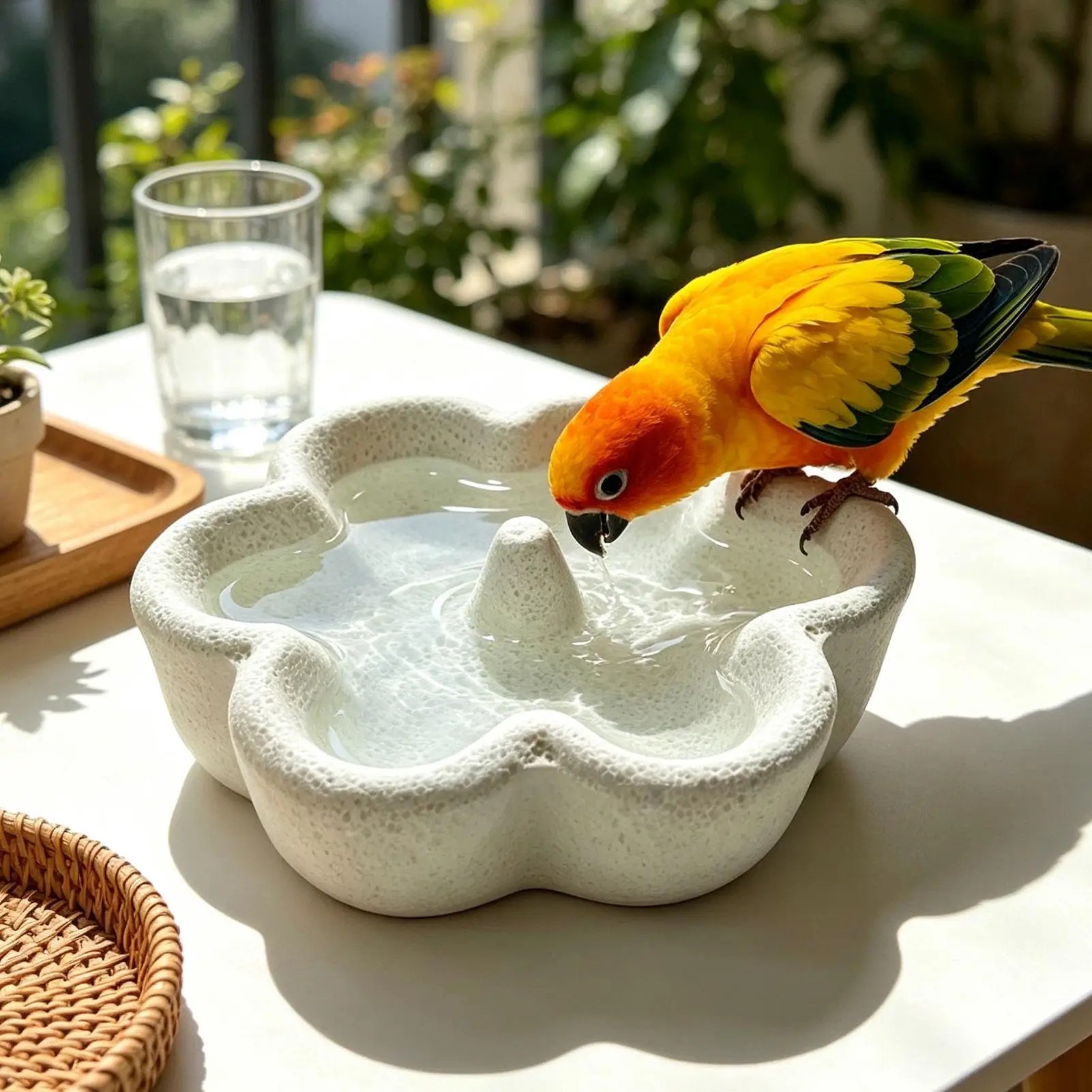 Bird Cage Feeder Pumice Stone Portable Stable Wear Resistant Dish Parakeet Food Dish for Cockatoo Cockatiel Conure Parakeet