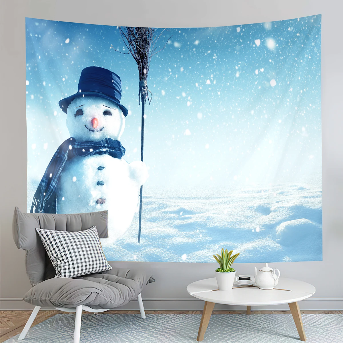 Winter Smile Snowman Tapestry Happy Christmas Decoration Tapestry Home Living Room Bedroom Dorm Wall Hanging Decorative Blanke