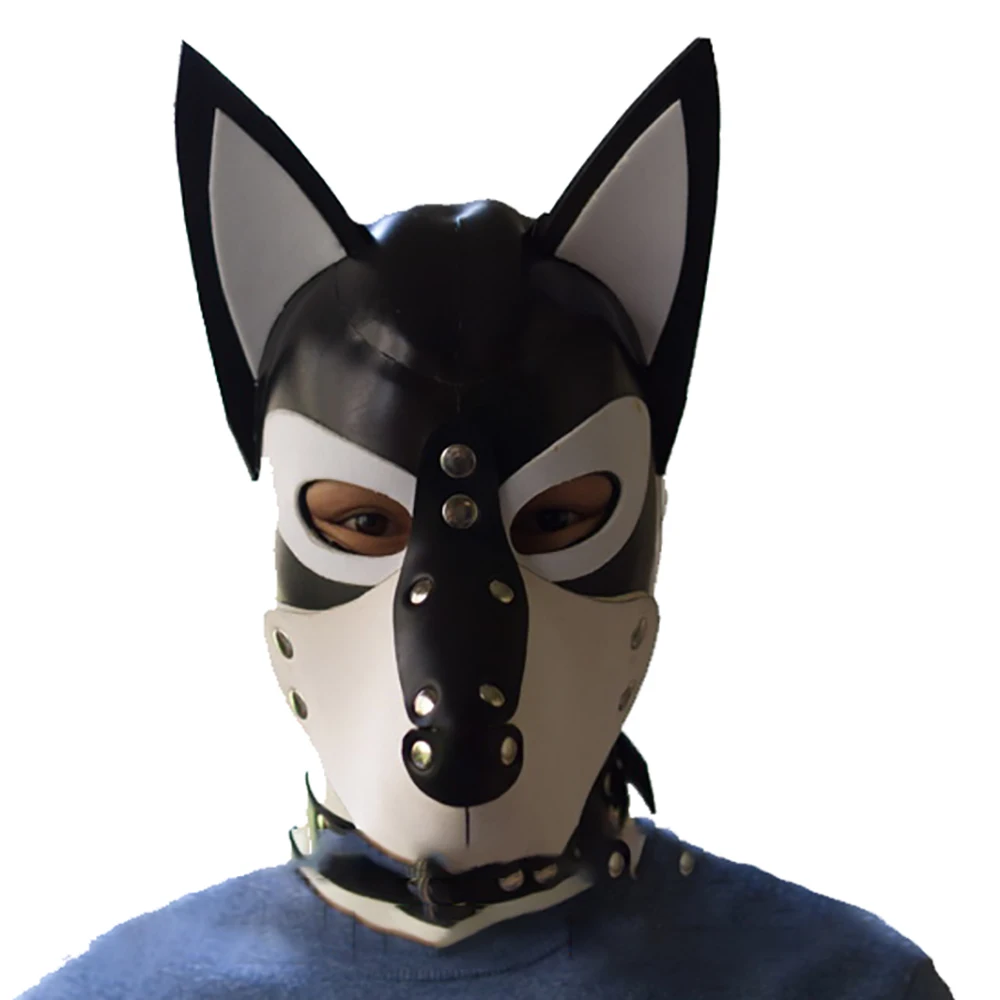 

(DM923) Quality pup gear neoprenee rubber colorful dog mask with collar hood accessory equipment fetish wear
