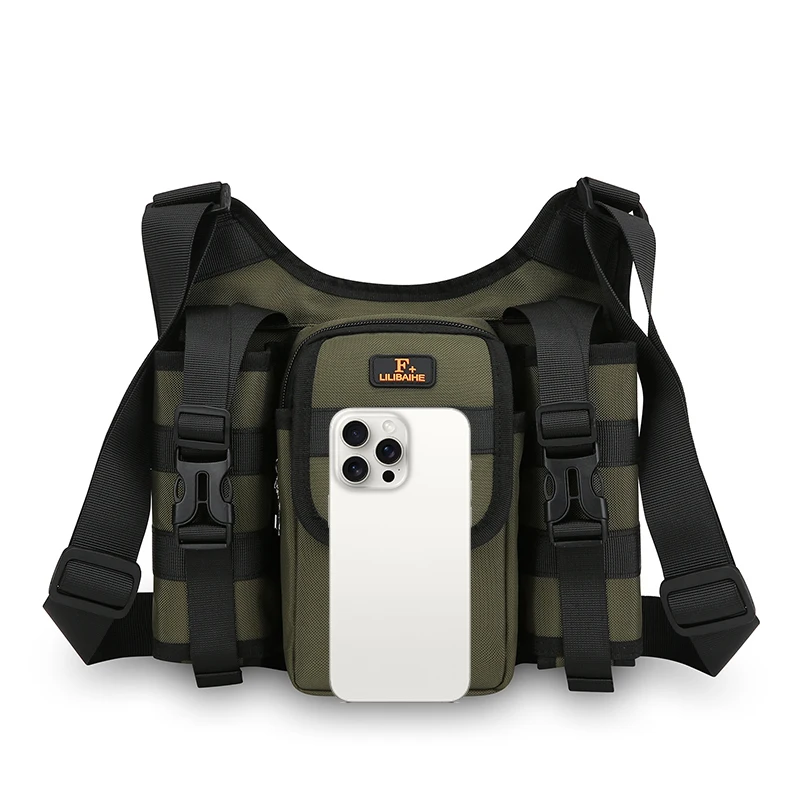 Tactical Chest Bag for Men Multi Pocket Adjustable Crossbody Outdoor Streetwear Backpack with Phone Holder Water Bottle Pocket