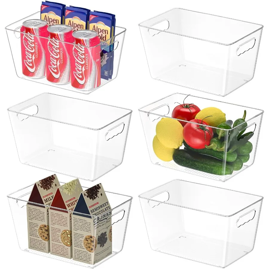 

BALEINE Clear Plastic Storage Bins Pantry Organization BPA Free Stackable Refrigerator Organizers and Storage with Handles for