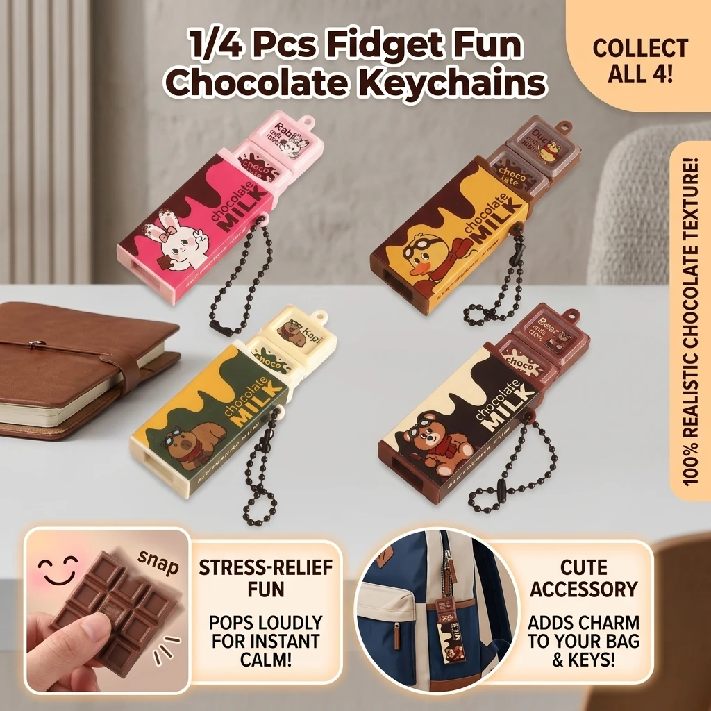 

1/4Pcs Simulation Chocolate Stress Relief Toy Bendable Fidget Toy Keychain Sensory Toy for Kids Adults Novelty Backpack Pendant