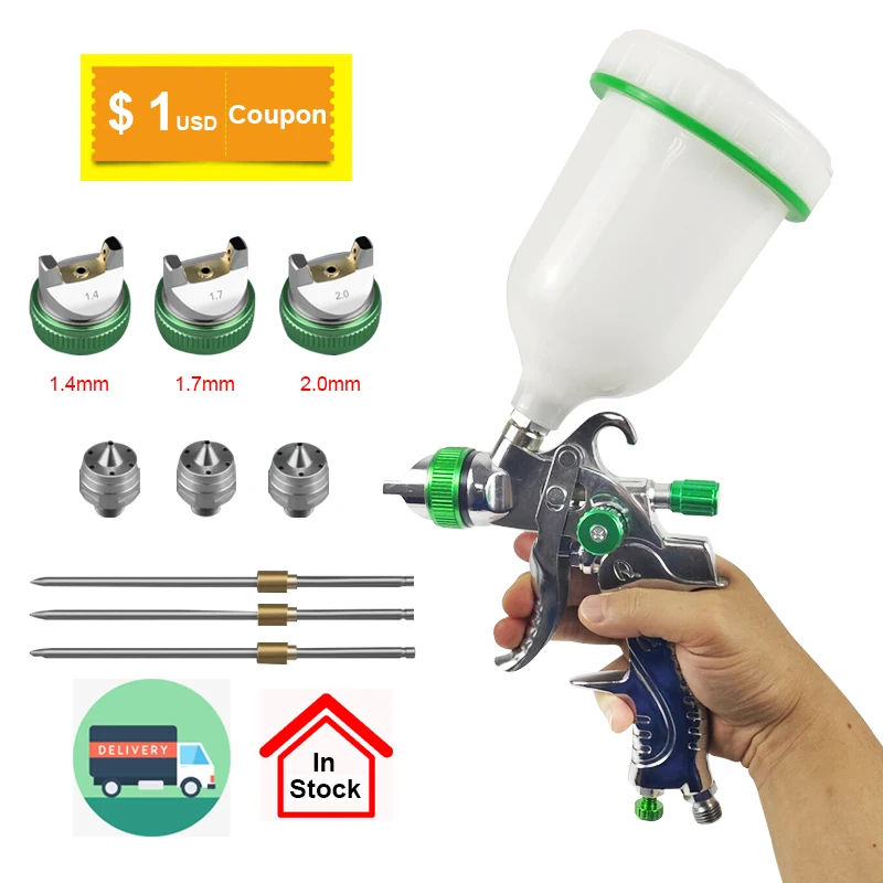 HVLP Portable Car Spray Paint Gun Tools Pneumatic Handle Spray Gun Anti-Rust Paint Sprayer with 3 Nozzles for Auto Painting Work