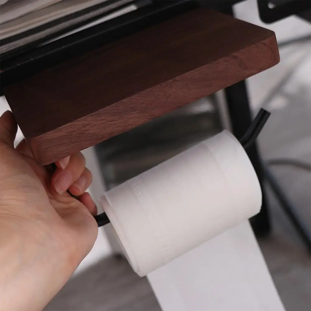 

Natural Walnut Wooden Toilet Tissue Roll Holders Wooden Wall-Mounted Phone Holder Shelf Durable Rectangular Towel Roll Shelf