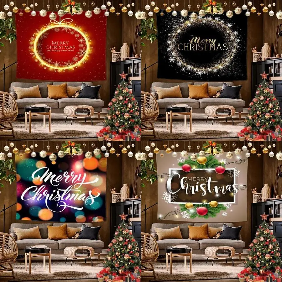

Merry Xmas New Year Background Cloth Hanging Cloth Bedroom Bedside Decorative Wall Cloth Rental Dormitory Tapestry
