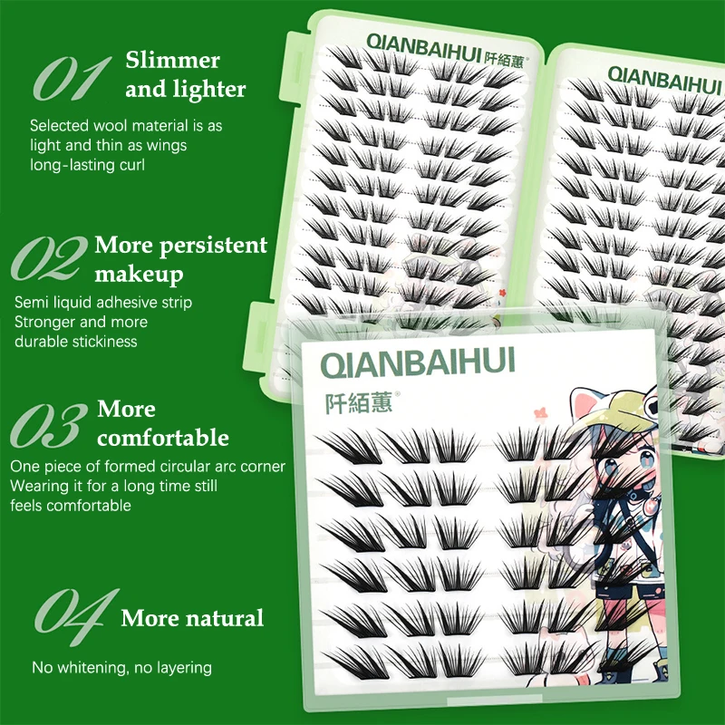 6/28 Rows Fox Eye Manga False Eyelashes Large Capacity Tapered Thick Segmented Individual Cluster Lash Extensions Enlarge Eyes