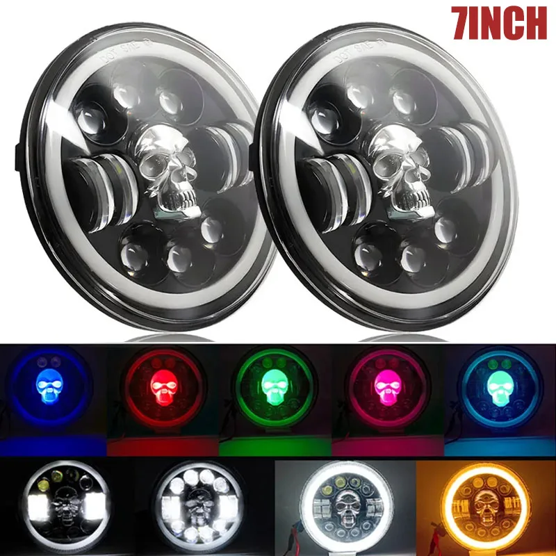 

Skull Wrangler Car Modified Headlight, 7 "Round Light, Colorful Devil Eye, Harley Motorcycle Headlight, Ghost Head Model