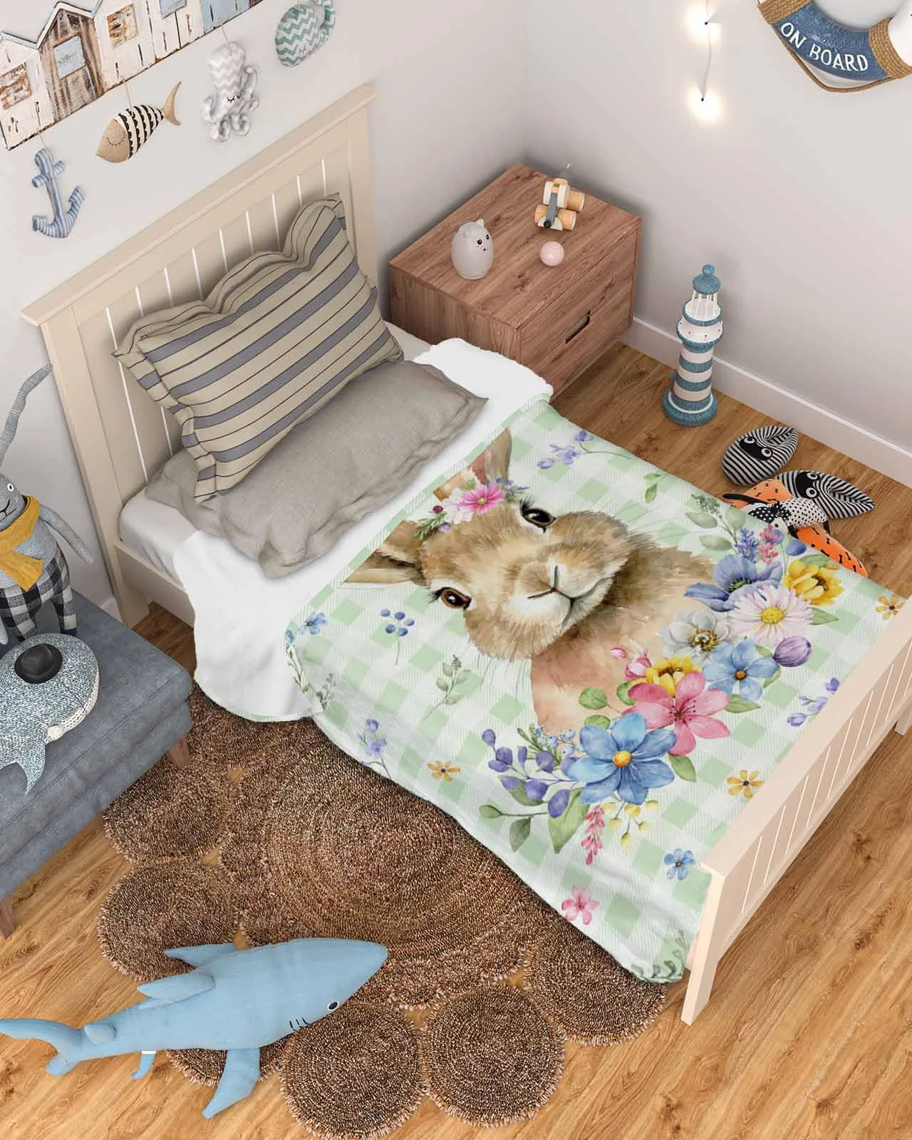 

Флисовое одеяло VIKAMA с пасхальным кроликом, мягкое и очаровательное, с акварельным принтом кролика, идеально подходит для диванов, постельного белья и домашнего декора.