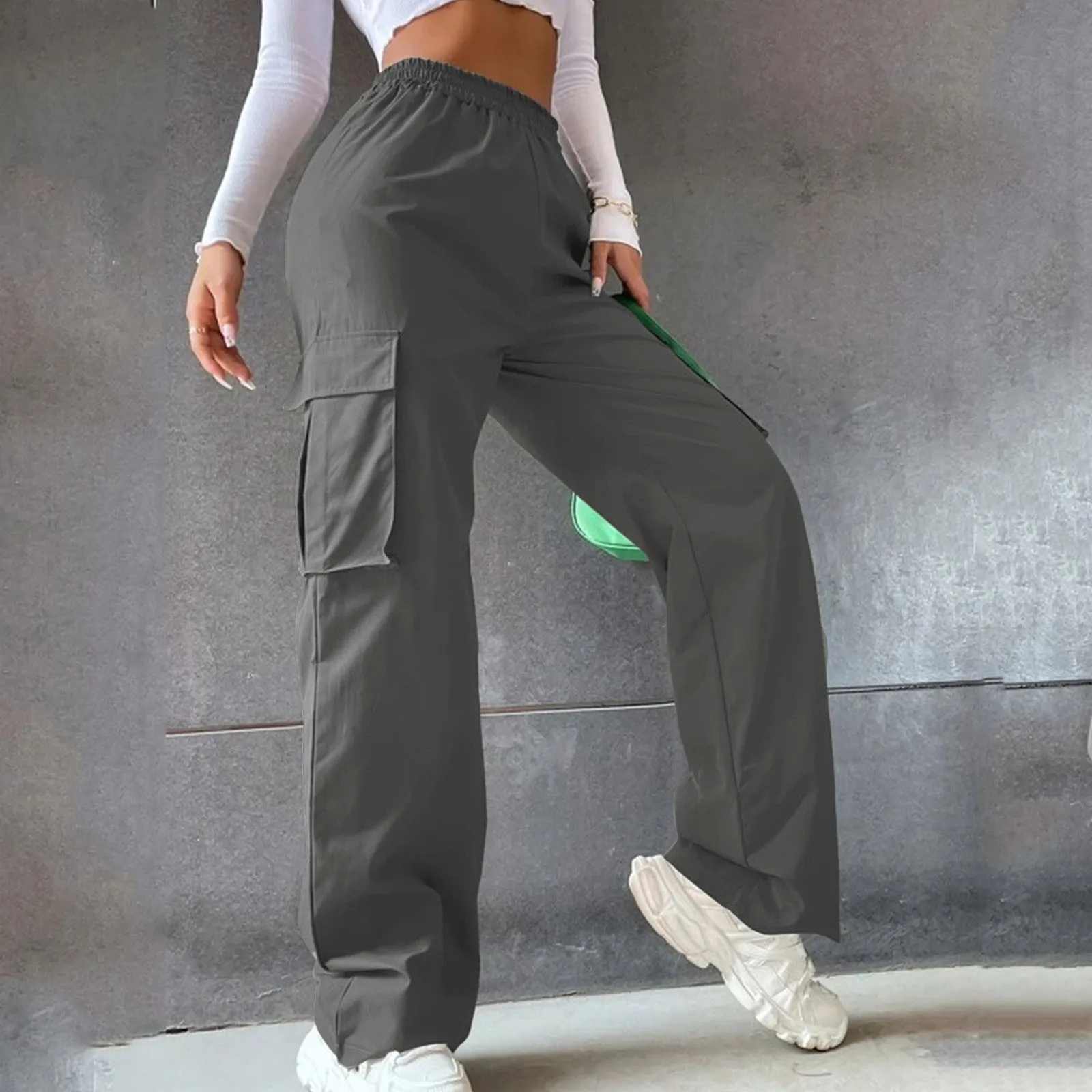 

2024 Womens Cargo Pants Fashion Multi Pocket Y2K Casual Versatile Streetwear Straight Leg Joggers Outfits Solid Colour Trousers