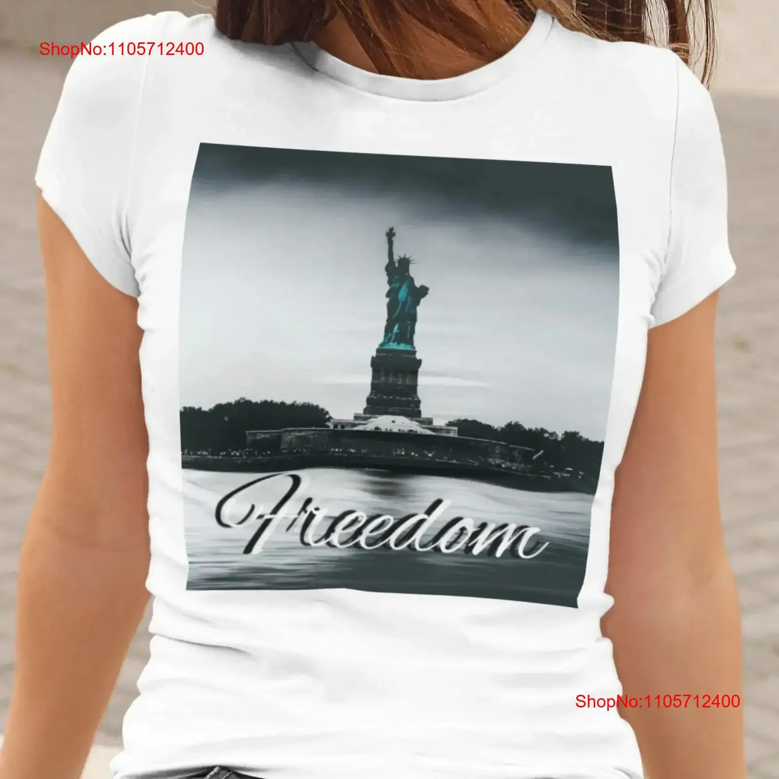 Lady Liberty T shirt Statue of Standing Tall in Gray Skies with the Word FREEDOM Unique Patriotic vintage Washed