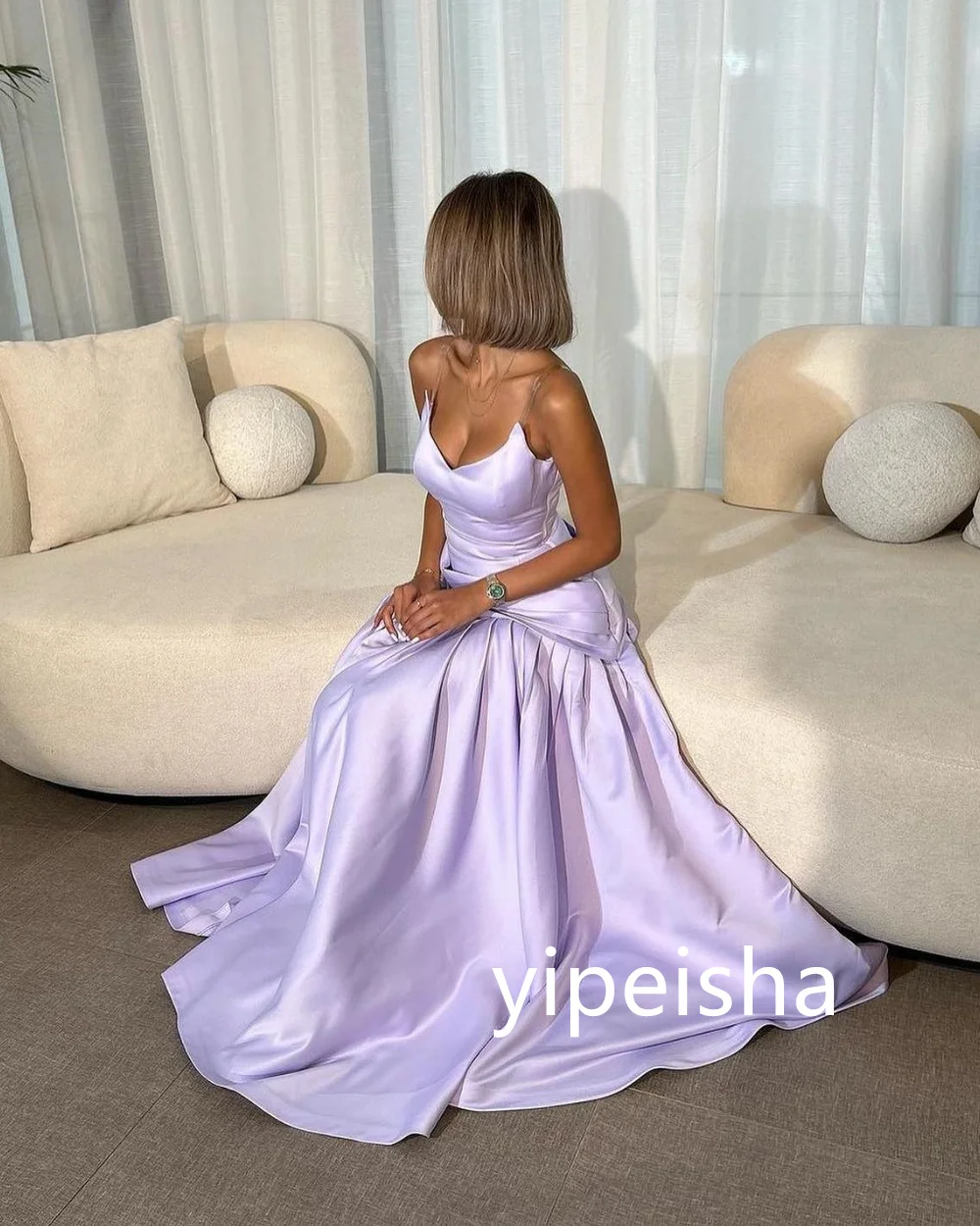 Customized Sizes Available Pleat A-line Spaghetti Strap Long Dresses Homecoming Dresses Classic Exquisite Modern Style Pastrol U