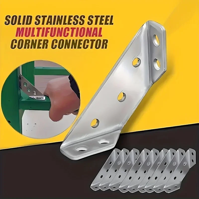 1 set of stainless steel corner brackets, used to reinforce furniture and frame joints, suitable for wood and metal structures