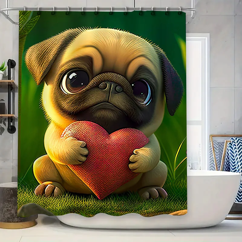 

Очаровательная занавеска для душа с принтом собаки и игрушкой-мопсом в форме сердца для декора ванной комнаты, домашний текстиль, украшение # 7892136450
