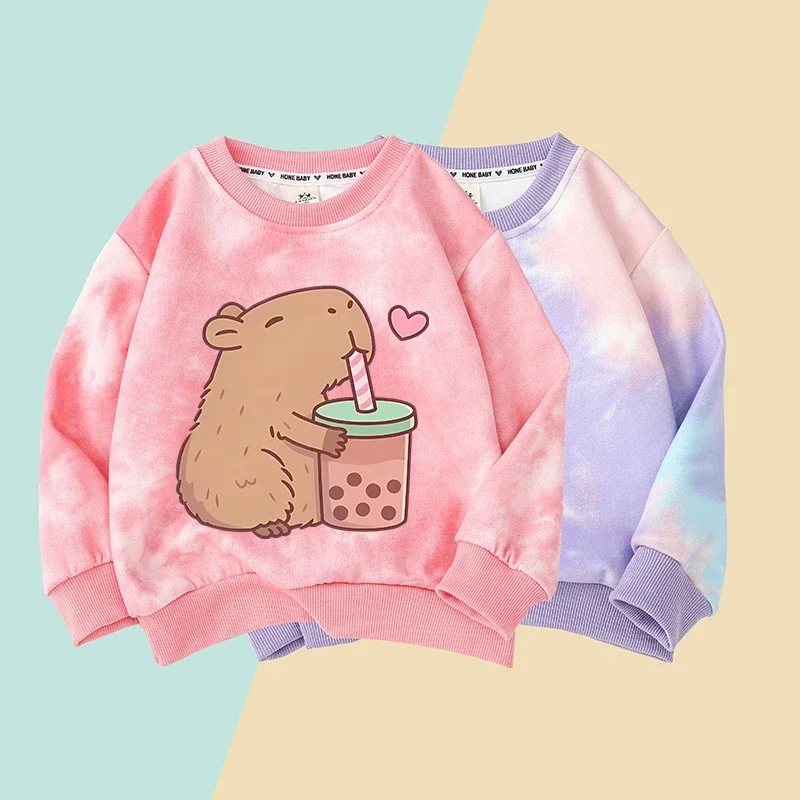 

Cartoon Capybara Girl Boy Tops Sweaters Baby Long Sleeve Casual Clothes Kid Sweatshirt Clothes Fall Hood Sweat Shirt Clothes