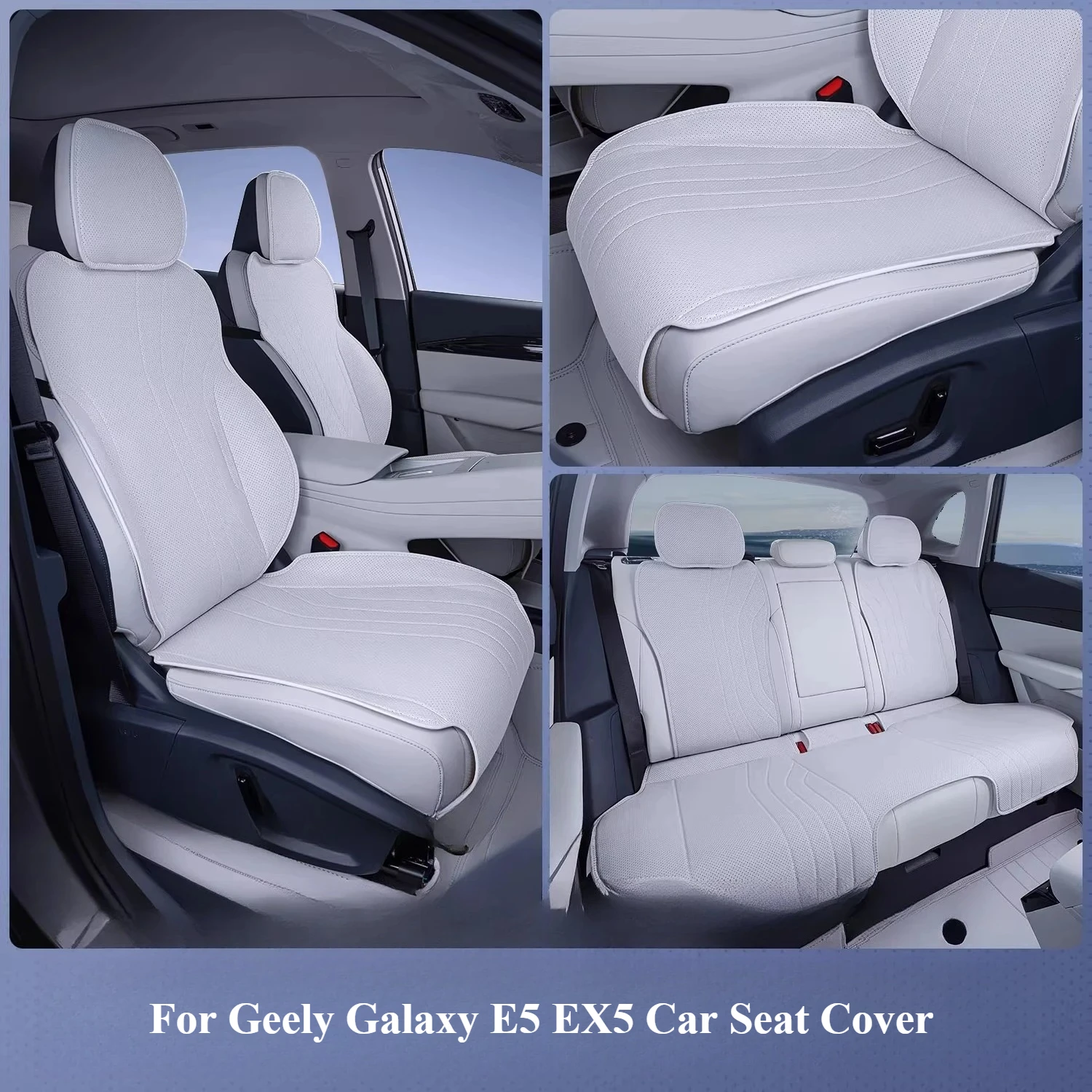 Four Season Universal Leather Seat Cushion Covers for Geely Galaxy E5 EX5 11Pcs Front & Rear Seat Protector Breathable Auto Inte