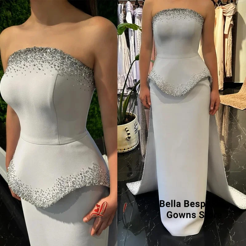 

Charming Strapless Prom Dresses Rhinestones Saudi Arabric Gala Vestido De Fiesta Bespoke Evening Party Gown Customized