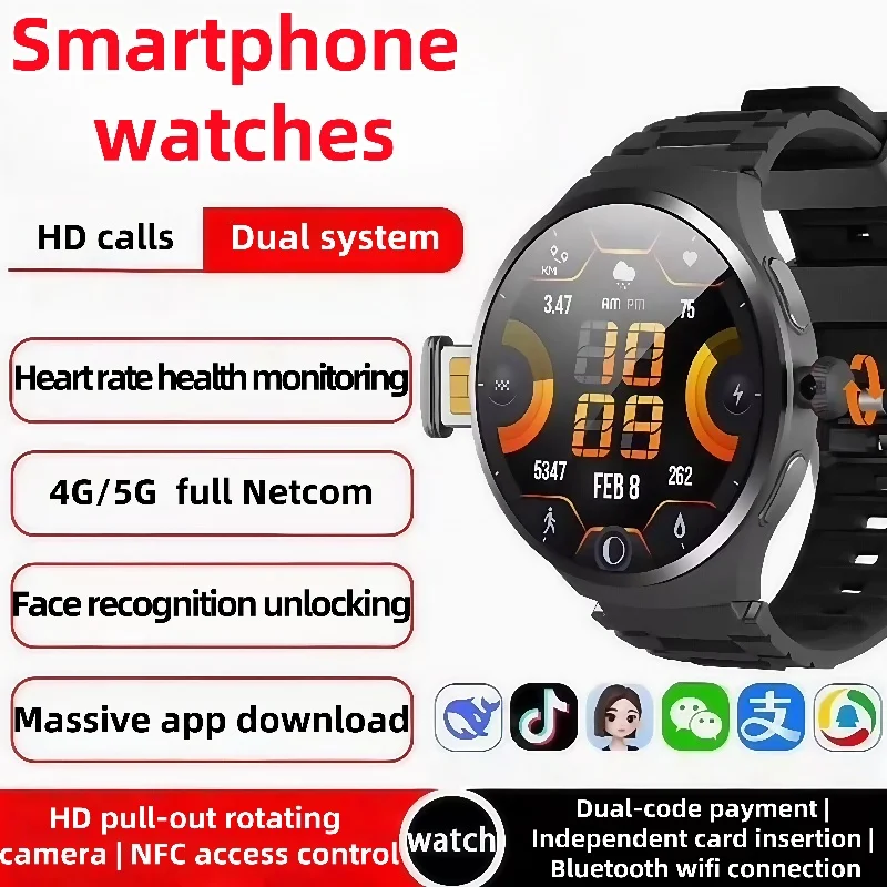 VP50 Smart Watch 4G Android OS 1100Mah AMOLED 466*466 Heart Rate 1.75 inch Large Screen GPS WIFI Smartwatch for Men Women Gift