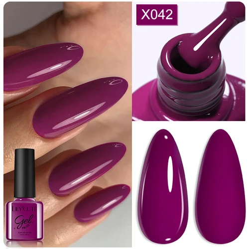 Imagen 1 del producto LILYCUTE-esmalte de uñas de Gel serie púrpura, 7ml, brillo rojo, barniz de Gel para decoración de uñas de invierno, semipermanente, Gel UV para uñas DIY