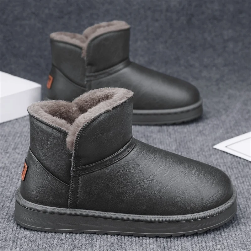 أحذية الثلوج الرجالية 2025 نمط الشتاء الجديد، مبطنة بالصوف، سميكة، دافئة، أحذية قطنية كبيرة، أحذية رجالية غير قابلة للانزلاق، أحذية بدون كعب مقاومة للماء #1