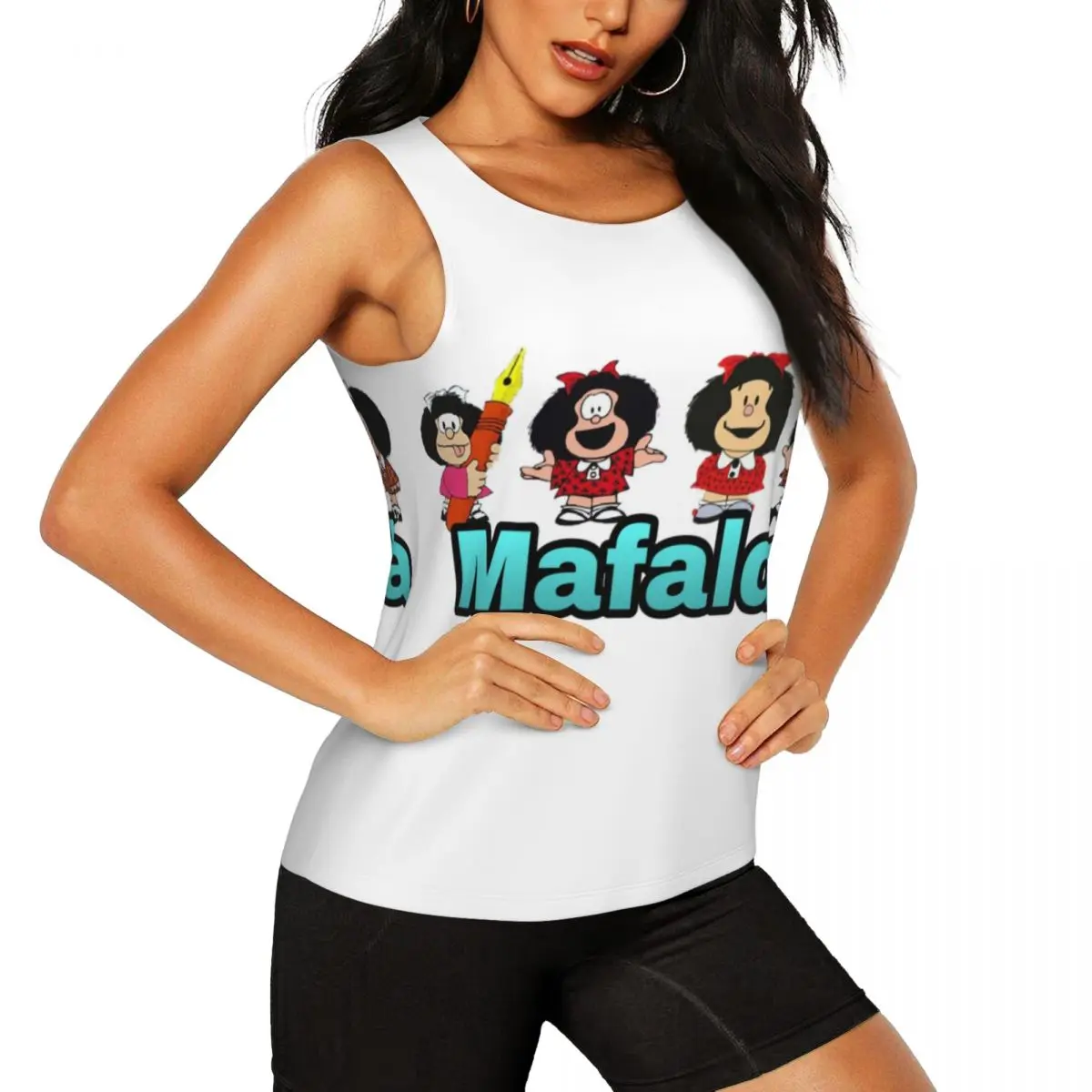 Custom Quino Argentina Mafalda Comic Yoga Shirts Women's Cartoon Gym Workout Running Tank Tops