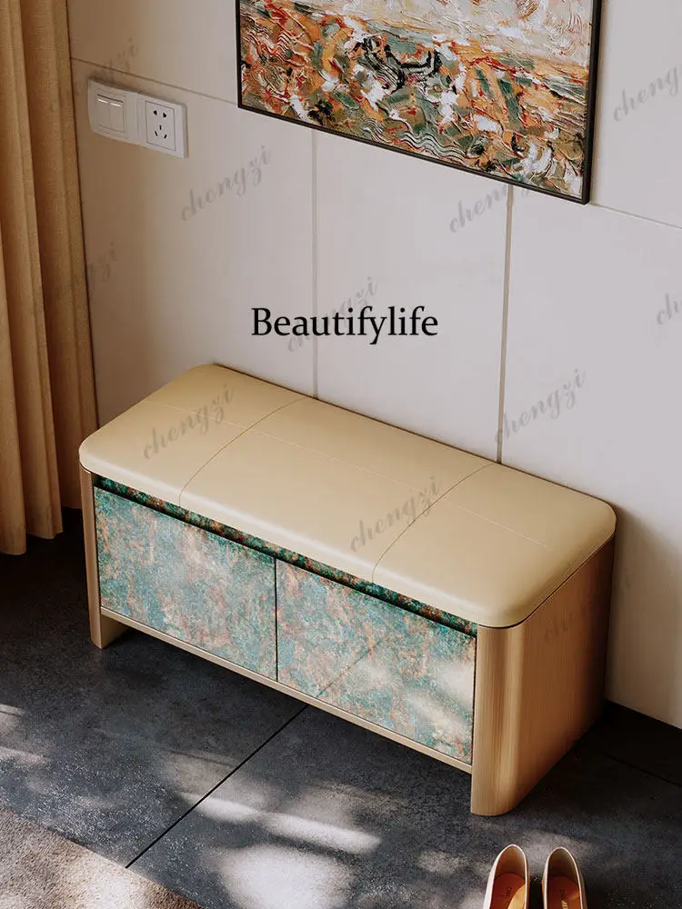 Italian shoe changing stool entry door light luxury, home door, new solid wood storage storage shoe stool