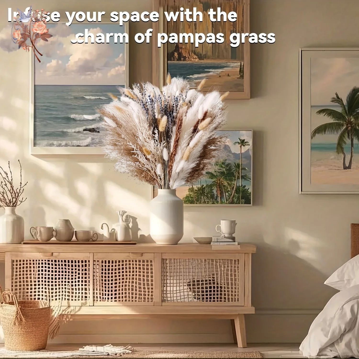 80 قطعة باقة عشب بامباس القطيفة زهور مجففة طبيعية ريفي شيك ديكور المنزل الخزامى أرنب القضبان حزمة تحف الزفاف #5