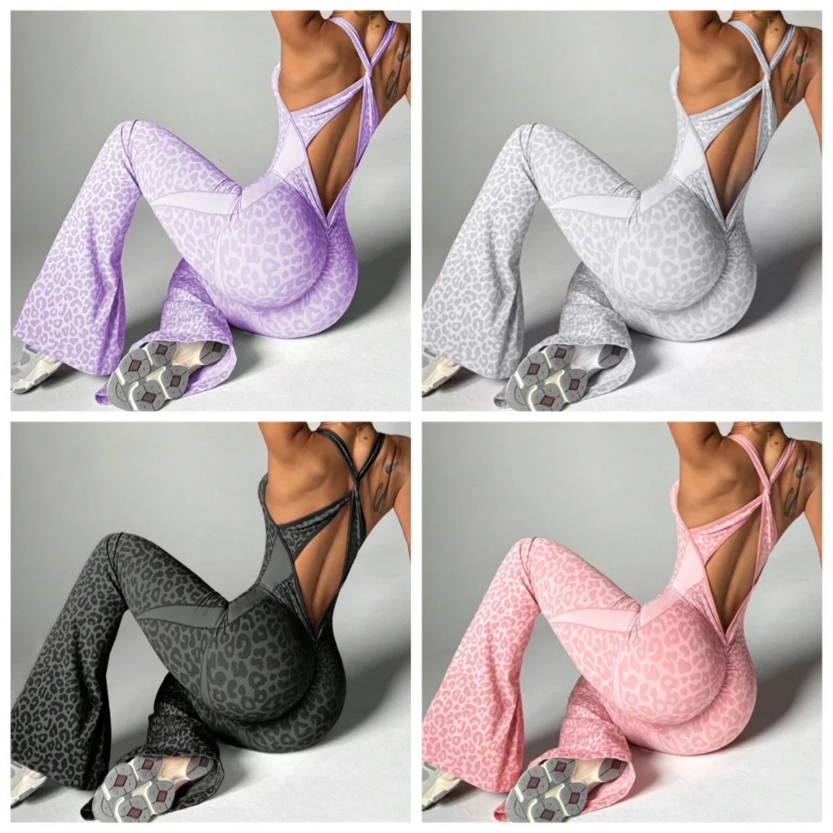 

Женское боди для йоги с леопардовым принтом - бесшовный комбинезон с перекрестной спиной, цельный тренировочный костюм, спортивная одежда для фитнеса и спортзала