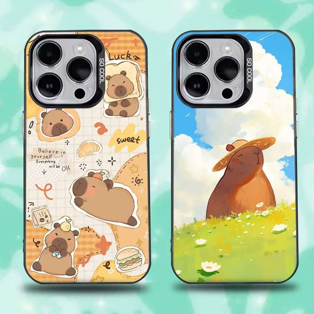 

Cute Capybara Phone Case For iPhone 16,15,14,13,12,11,Mini,Pro,E,SE4,XS,MAX Black Candy Matte Cover