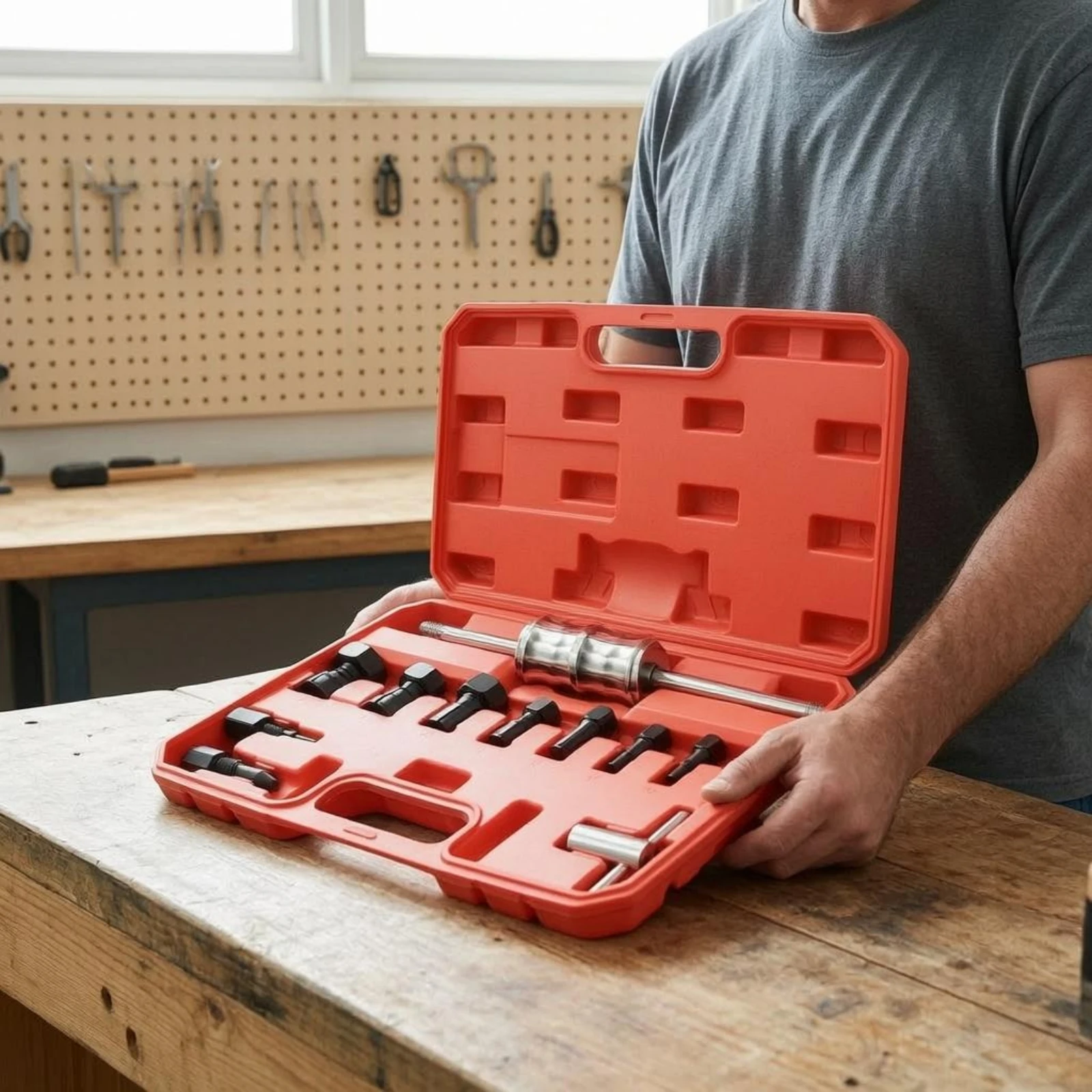 

12 Pieces Internal Hole Bearing Puller Set Textured Grip Blind Hole Bearing Puller Auto Tool T-Handle Accessory Molded Case