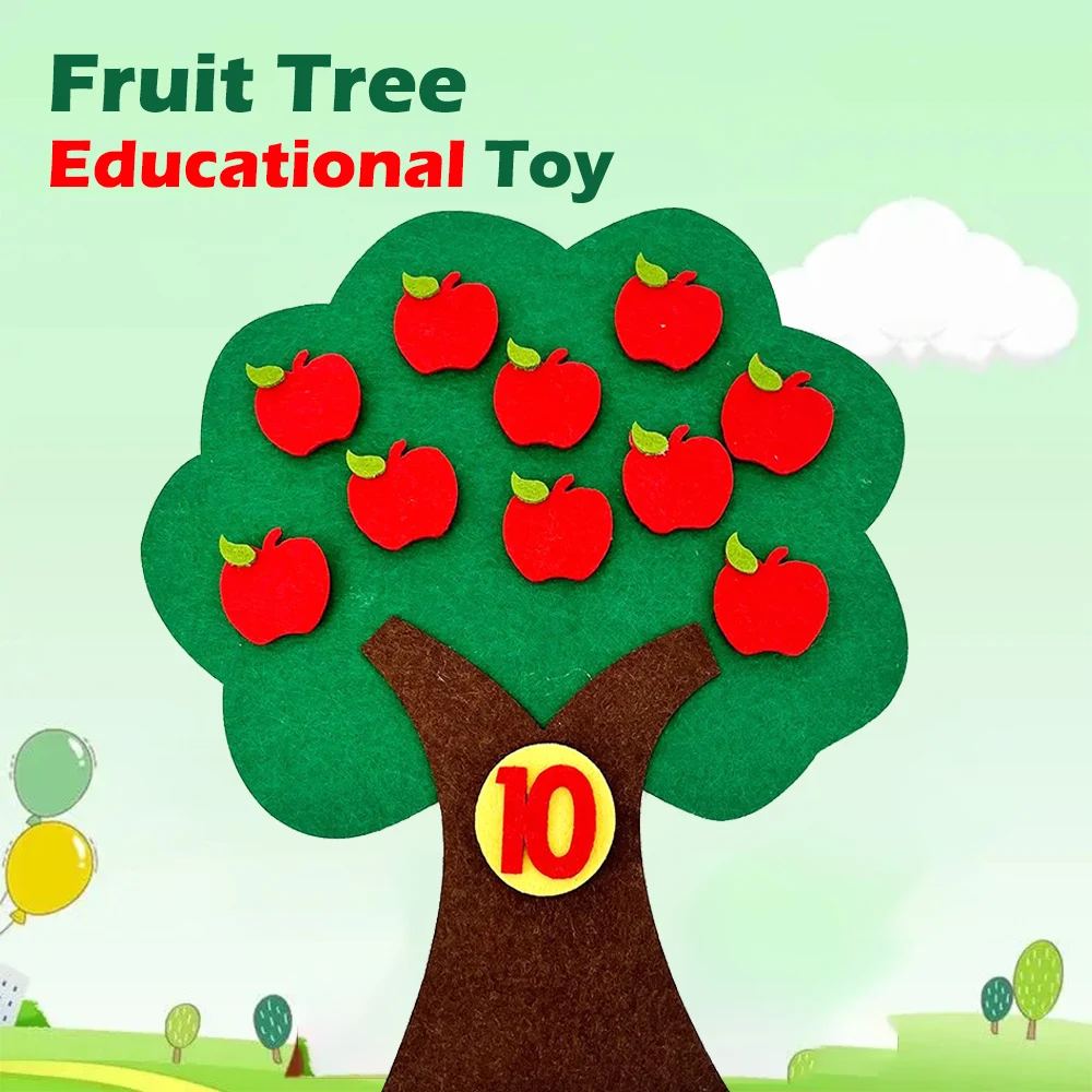 Montessori Fruit Tree Counting Toy, Number Matching Game,Early Education Preschool Math Learning Sensory Toy for Toddlers Kids