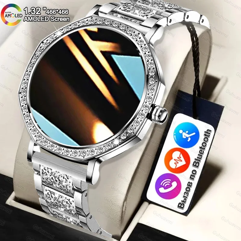 

2025 Women's Health Smart Watch Amoled HD DIY Custom Dial Sports Heart Rate Bluetooth Call Waterproof Ladies Women Smartwatches