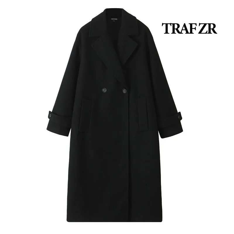 

TRAF ZR Woolen Coat Long Winter Coat for Women New in Outerwears Autumn Adjustable Waist Coats Elegant and Pretty Women's Coats