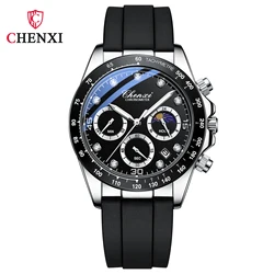 CHENXI Watches Silicone Strap Waterproof Calendar Man Sports Watch, Chronograph Luminous Fashion Men's Quartz Wristwatches