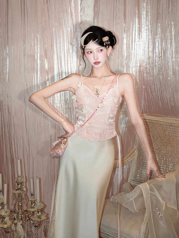 

Original New Chinese Sle Summer Versatile Anti-Aging Denim Set with Strap Women's Faionable Tee-Piece Suit by Tupipitao