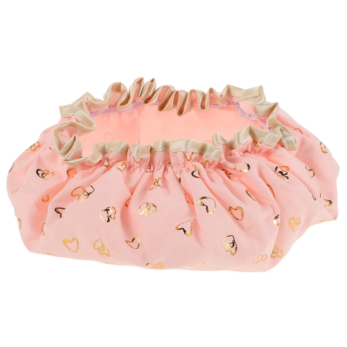 

Waterproof Shower Cap for Women Reusable Double Layer Polyester Cotton Bath Cap Elastic Band Pink Hair Cover for Long Hair